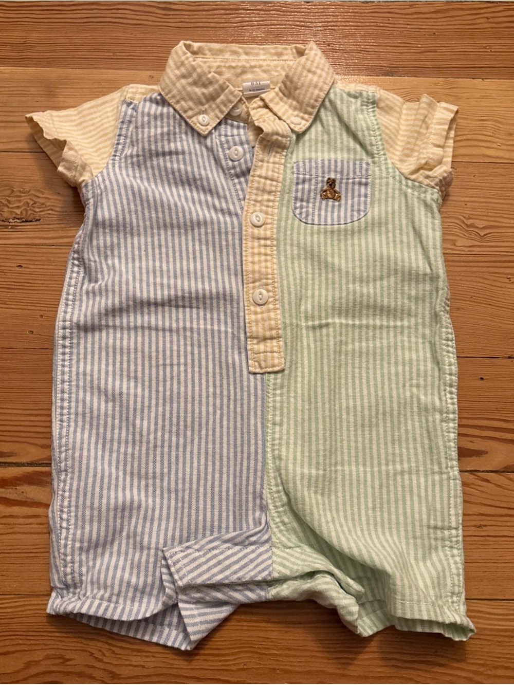 Gap Baby Romper Multicolor 6-12 Months Boys Colorblock  Stripes Shortall Bear